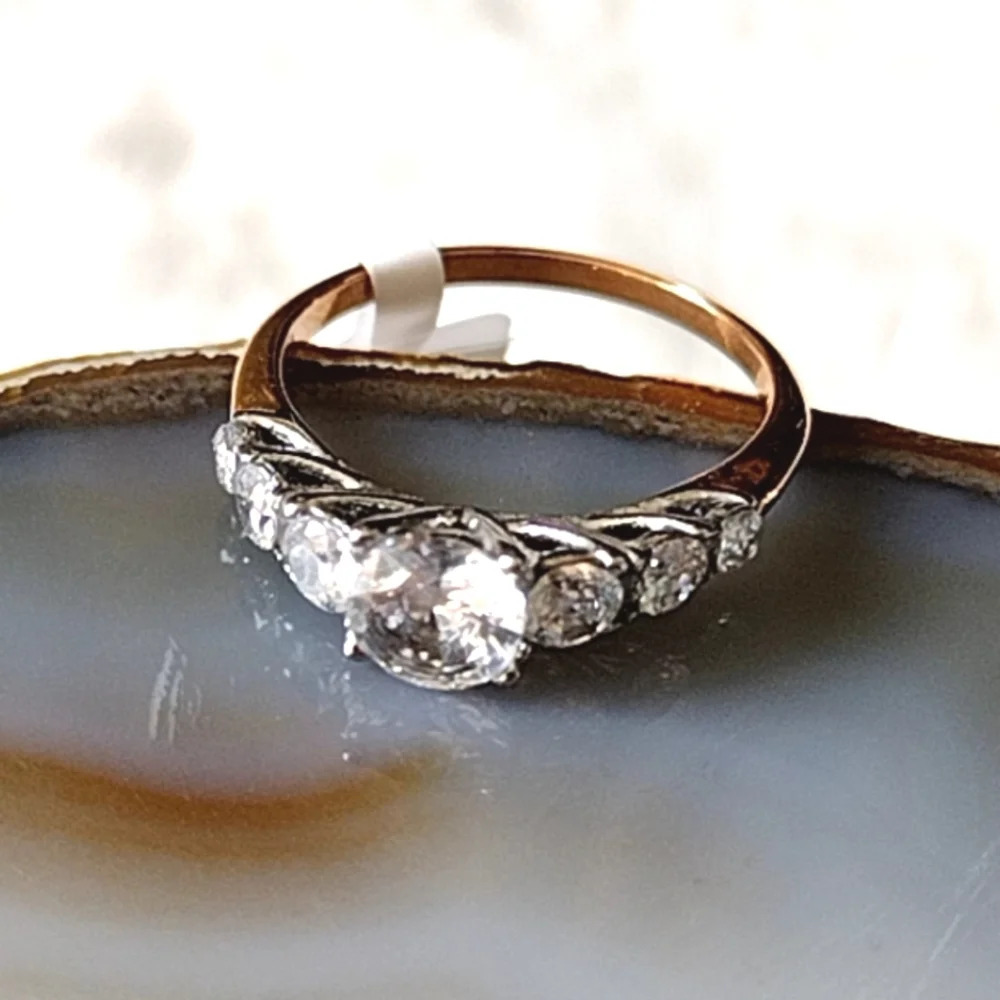 Women's Bridal Two Tone Cocktail Ring Nickle Free Hypoallergenic High Shine Ring